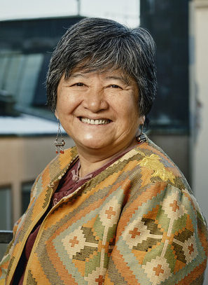 Right Livelihood Laureate Joan Carling on a balcony, looking at the camera.