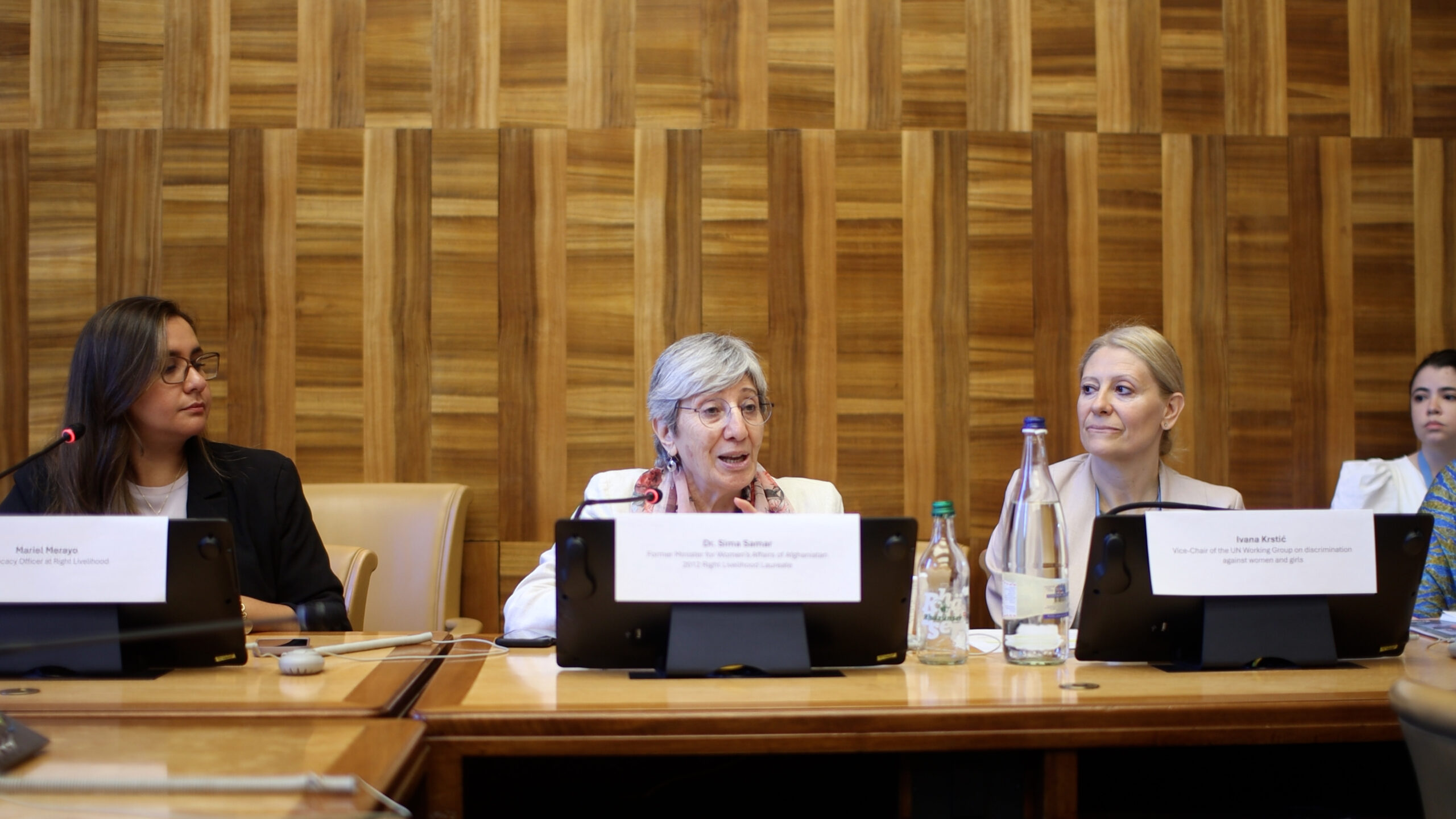 Sima Samar speaks at a UN Human Rights Council side event on the repression of women human rights defenders.
